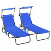 Outsunny 2 Piece Folding Chaise Lounges With Adjustable Backrest, Blue