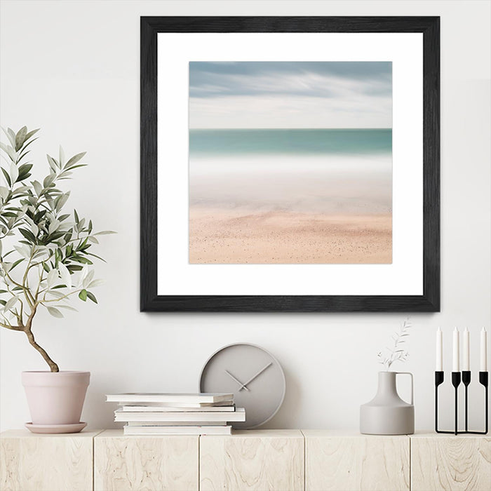 \"Beach, Sea, Sky\" Matted and Framed Black 30x30 Wall Art