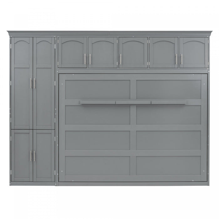 Eileen Space-saving Murphy Wall Bed With Cabinets, Queen Size - Grey 