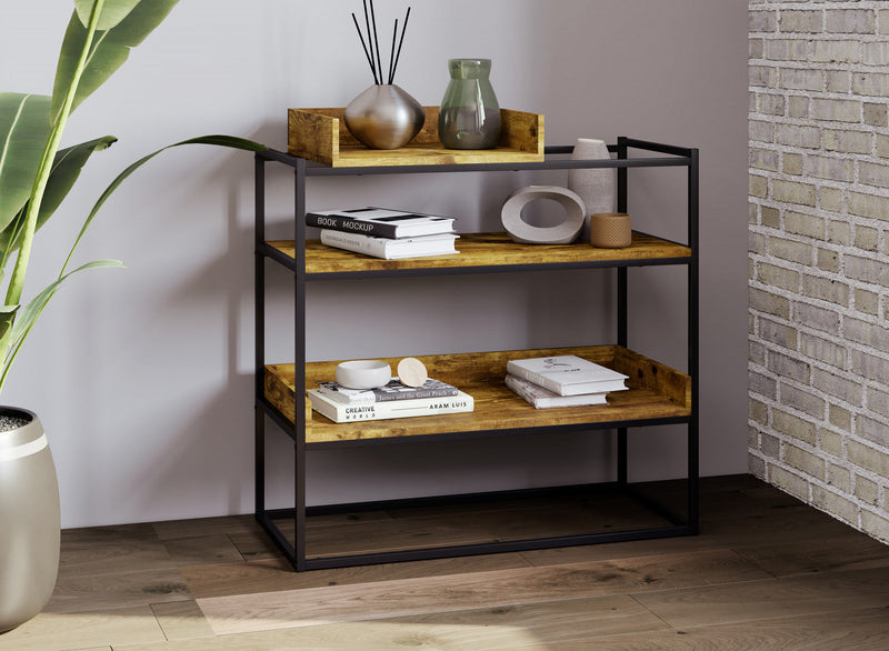 32” Console Table With Storage Shelf Brown Reclaimed Wood Black Metal 