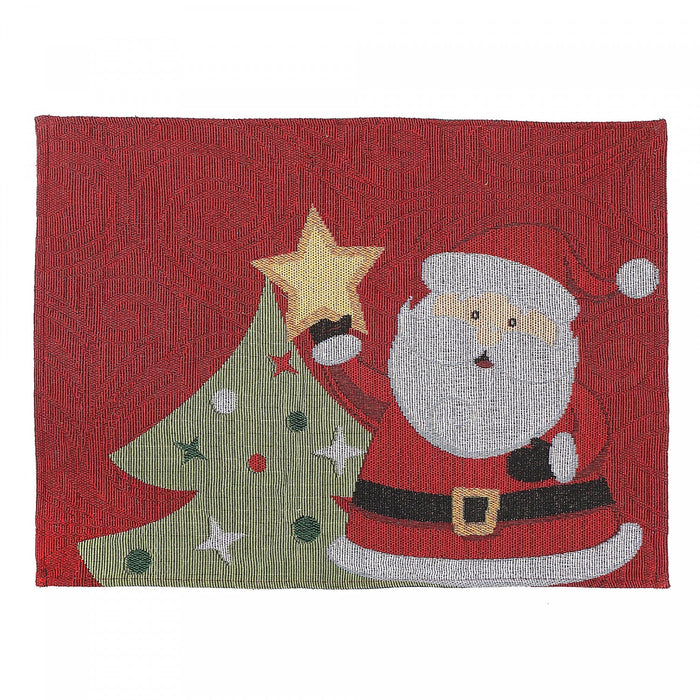 Tapestry Unbacked Placemat Santa Putting Star on Tree - Set of 12