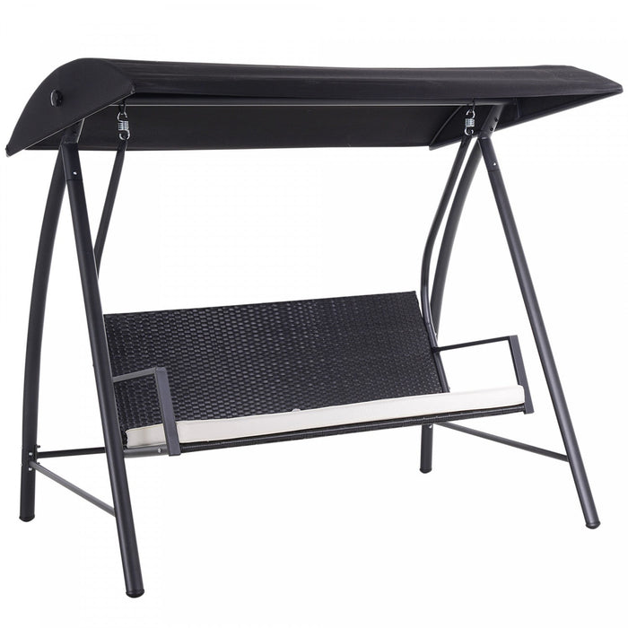 Outsunny Wicker Patio Swing With Stand For 3 Persons, Outdoor Swing Chair, Glider Loveseat W/ Adjust
