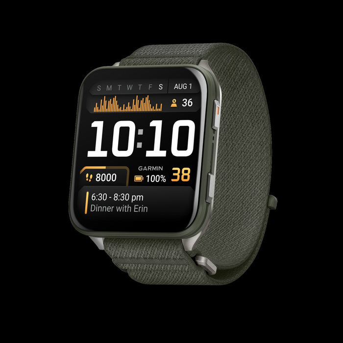 Garmin Venu X1 Moss Lightweight Smartwatch - Outdoor Tracker, Titanium Case, ComfortFit Band, Health Monitoring, Voice Commands, Music Storage