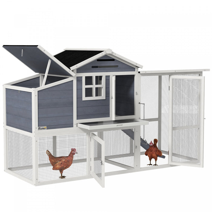 Pawhut 76\" Wooden Chicken Coop, Outdoor Hen House Poultry Duck Goose Cage With Outdoor Run, Nesting 