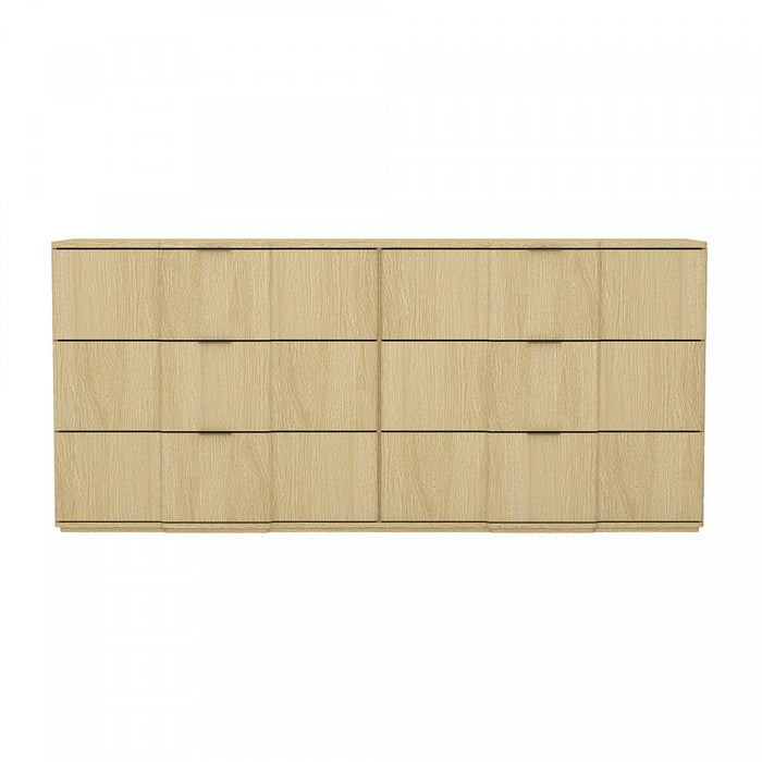Clive Mid-Century Modern 72\" Dresser in Natural Oak and Gold (6-Drawer) 