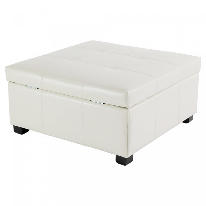 Liam 34.25\" Large Square Faux Leather Ottoman Coffee Table with Storage,Beige  
