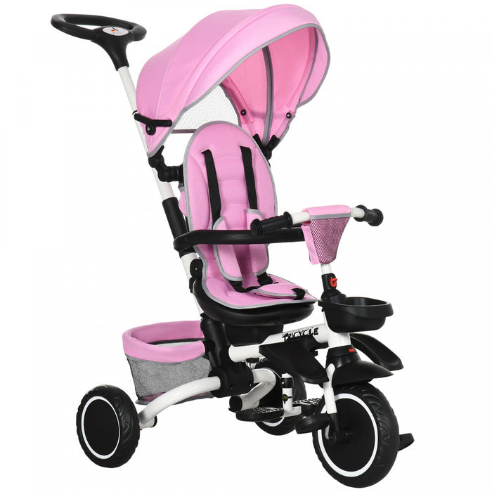 Aosom 6-in-1 Toddler Tricycle, Kids Trike With Rotatable Seat, Adjustable Push Handle, Safety Harnes