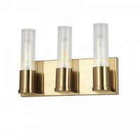 Dainolite Tube 3 Light Vanity Light Aged Brass Clear Fluted Glass Lamp
