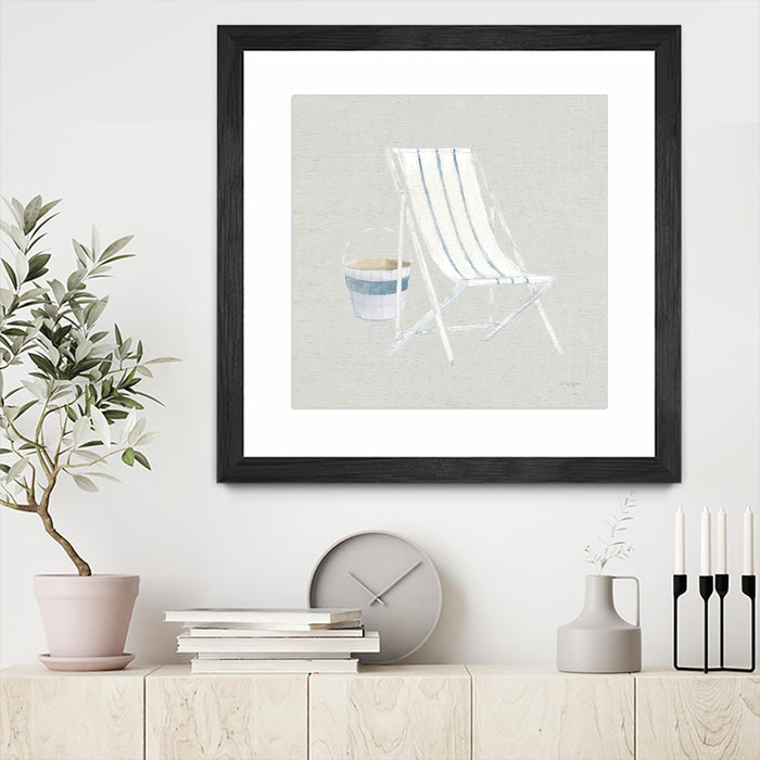 \"Serene Seaside Iii Tan\" Matted and Framed Black 36x36 Wall Art