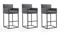Ambassador Mid-Century Modern Metal Upholstered Barstool in Gray - Set of 3 Bar Stool 
