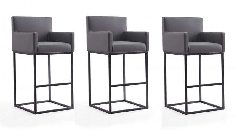 Ambassador Mid-Century Modern Metal Upholstered Barstool in Gray - Set of 3 Bar Stool 