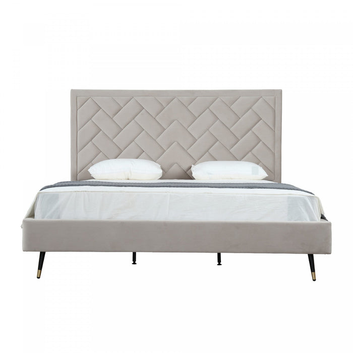 Crosby Modern Upholstered Velvet King Bed in Greige 