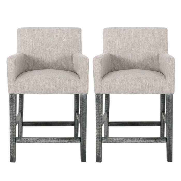 Griffith 26\" Seat Height Counter Stools Set Of 2 With Upholstered Fabric And Solid Wood Legs - Light Grey 