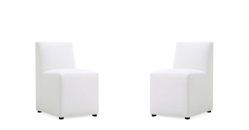 Anna Square Modern Vegan Leather Dining Chair in White - Set of 2 