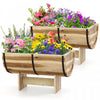Costway 2 Pcs Outdoor Wooden Planter Solid Acacia Wood Half-barrel Planter Box With Legs