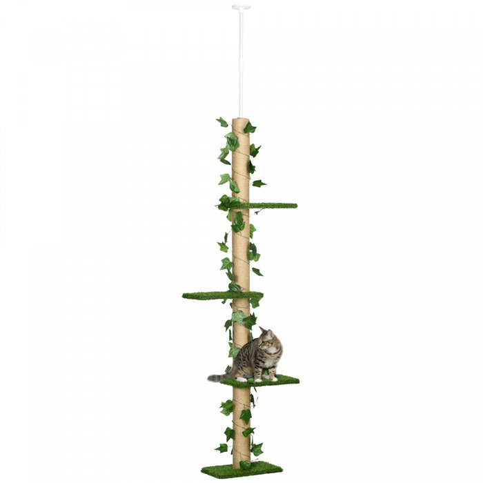 Pawhut 4-tier Floor To Ceiling Cat Tree, Height(80-95inches)adjustable, Tall Cat Tower W/ Anti-slip 