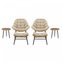Benson Modern 3-Piece Lounge Chair Set in Cream - Set of 6 