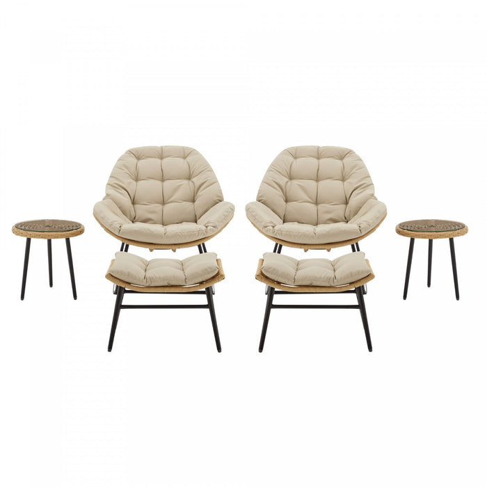 Benson Modern 3-Piece Lounge Chair Set in Cream - Set of 6 