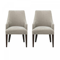 Beever Modern Chenille Wood Armchair in Taupe - Set of 2 Dining Chair