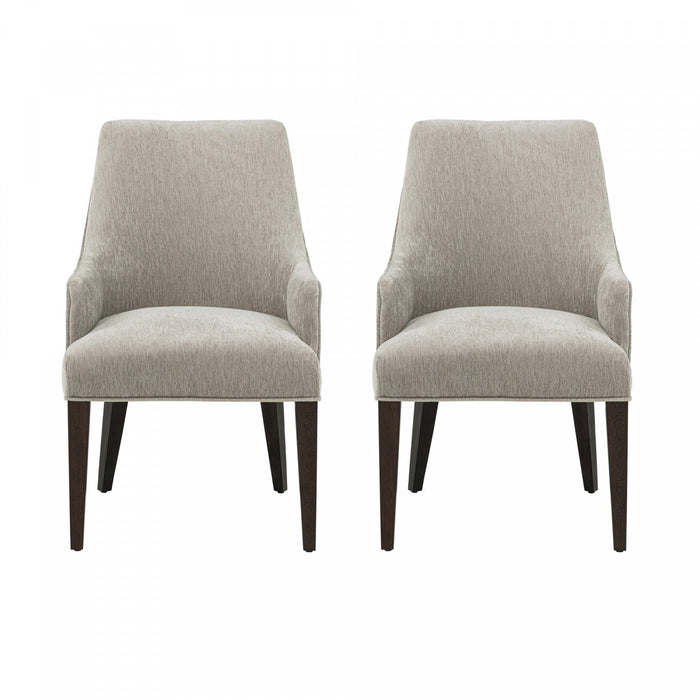 Beever Modern Chenille Wood Armchair in Taupe - Set of 2 Dining Chair 
