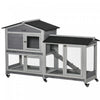Pawhut 62\" Wooden Rabbit Hutch, Bunny Cage With Wheels, Run Box, Tray, Ramp For Small Animals, Guine