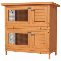 Pawhut Wooden Rabbit Hutch, 2-tier Outdoor Bunny House With Pull-out Trays, Rooms, Doors, For Backya