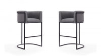 Cosmopolitan Mid-Century Modern Metal Upholstered Barstool in Gray - Set of 2 Bar Stool 