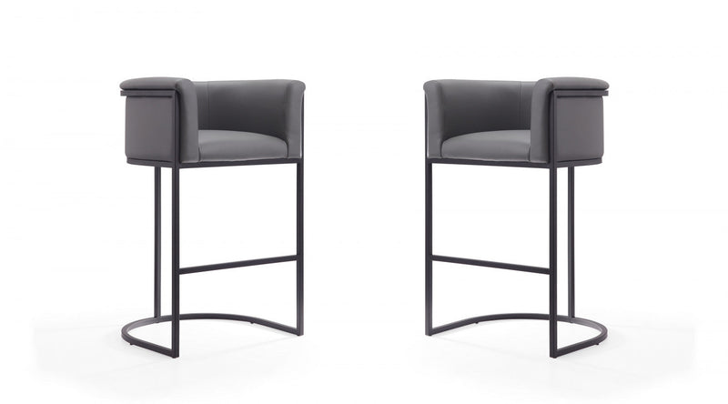 Cosmopolitan Mid-Century Modern Metal Upholstered Barstool in Gray - Set of 2 Bar Stool 