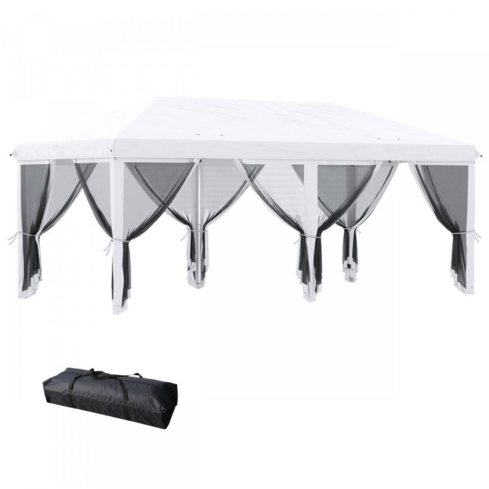 Outsunny 10' X 20' Pop Up Canopy Tent, Instant Canopies With 6 Removable Mesh Sidewalls, Carry Bag -