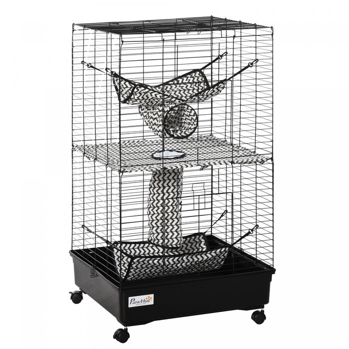 Pawhut Small Animal Cage Habitat Pet Play House For Ferret With Wheels Hammocks Tunnels And 3 Doors 