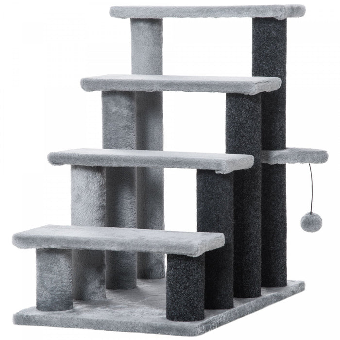 Pawhut Cat Stairs 4 Steps For Bed, Couch With Scratching Posts, Small Cat Tree For Indoor Cats With 
