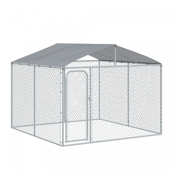 Pawhut Dog Kennel Outdoor Run Fence With Roof, Steel Lock, Mesh Sidewalls For Backyard & Patio, 9.8'