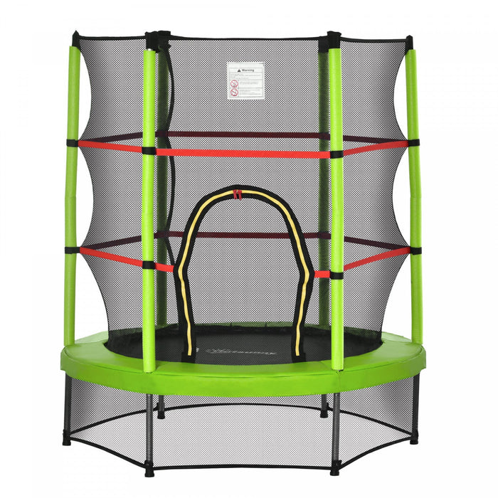 Outsunny Φ55\" Kids Trampoline With Enclosure Net Steel Frame Indoor Round Bouncer Rebounder Age 3 To