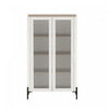 Abbey Modern 32\" Tempered Glass Bookcase Cabinet in Maple and Off White (4-Shelf) 