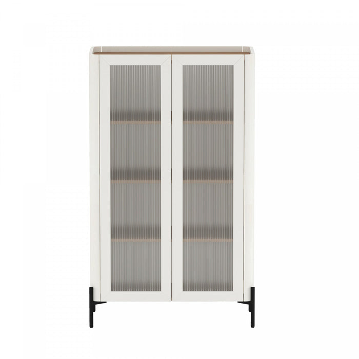 Abbey Modern 32\" Tempered Glass Bookcase Cabinet in Maple and Off White (4-Shelf) 