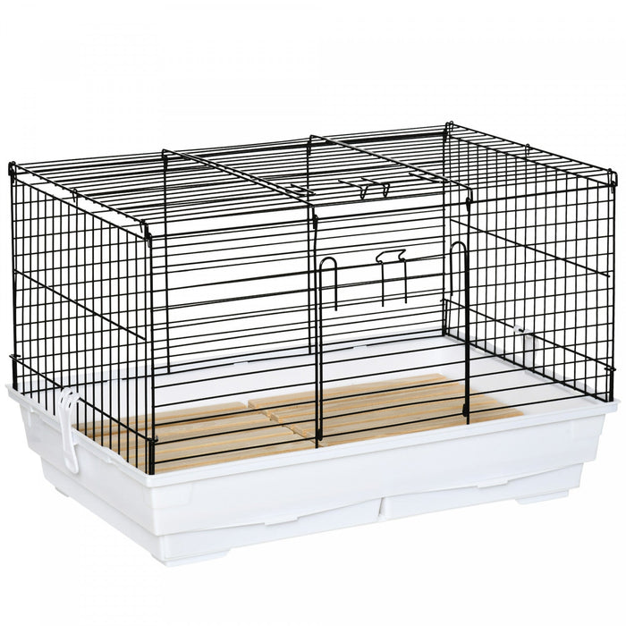 Pawhut Small Animal Cage, Bunny Cage, Pet Pen With Sliding-out Trays, Bottom Wood Board, Doors, For 