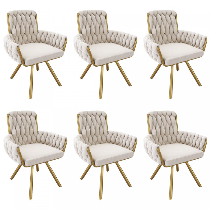 Timothy Velvet Swivel Dining Chairs with Tufted Upholstered and Metal Legs Set of 6, Glod  