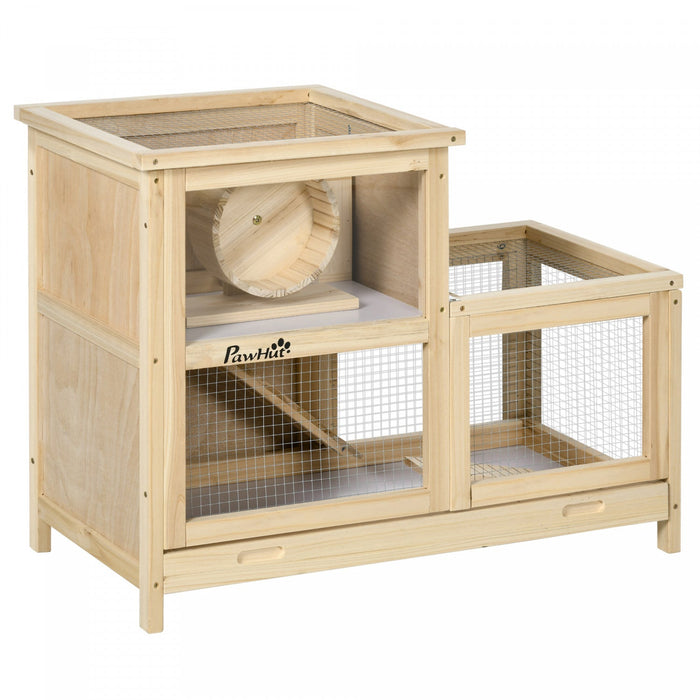 Pawhut Wooden Hamster Cage, Mice Rodent Small Animals Kit Hutch, 2 Tiers Exercise Play House, With S