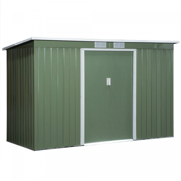 Outsunny 9' X 4' Metal Storage Shed, Garden Tool House With Floor Foundation, Double Sliding Doors, 