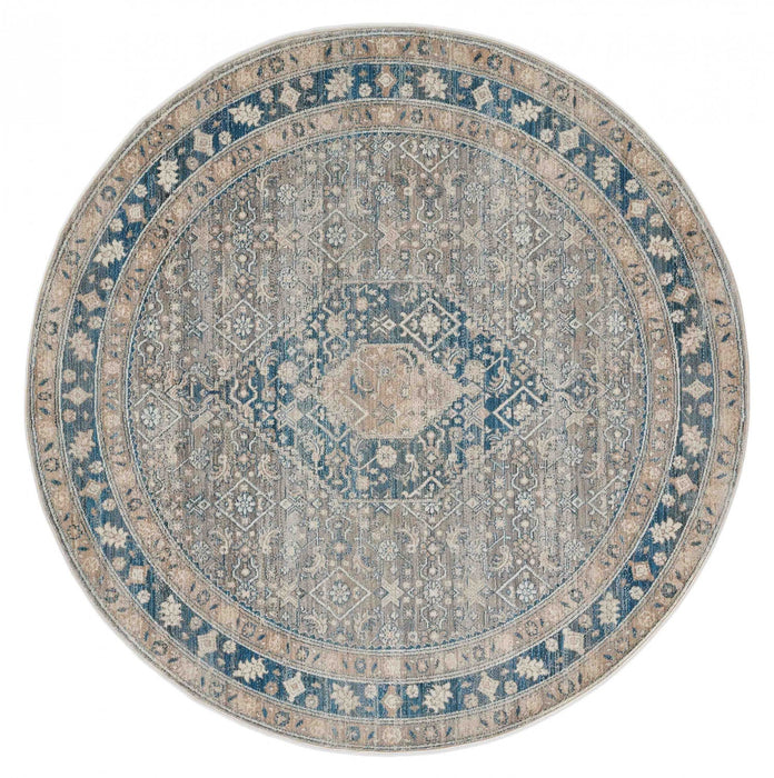 Lucia Traditional 5'0\" x 5'0\" Area Rug in Blue Indoor Area Rug 