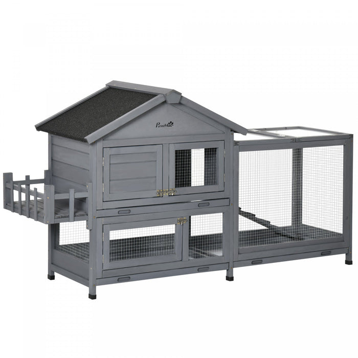 Pawhut 65" Wooden Rabbit Hutch, Pet Playpen With Openable Roof, Bunny House Enclosure With Storage Box, Slide-out Tray, Ramp, For Rabbits And Small Animals, Dark Grey