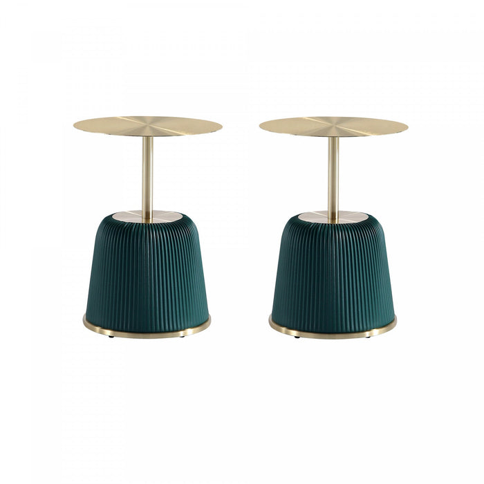 Anderson Modern Metal Top Upholstered End Table in Green - Set of 2 