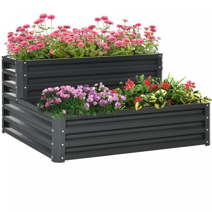 Outsunny 2 Tier Raised Garden Bed, 47\" X 40\" X 23'' Galvanized Steel Planter Box For Vegetables, Flo