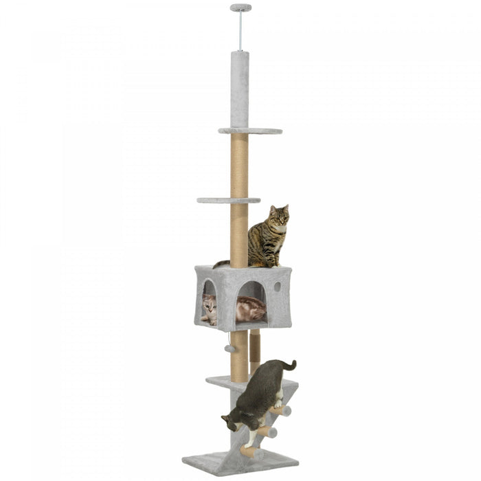 Pawhut Floor To Ceiling Cat Tree For Large Cats Adult, Cat Tower Adjustable Height 89\"-104\" W/ Scrat
