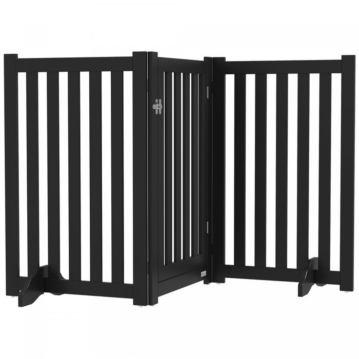 Pawhut Foldable Dog Gate With Door, 3 Panels Freestanding Pet Gate With Support Feet Indoor Playpen 