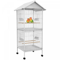 Pawhut Wrought Metal Bird Cage Feeder With Rolling Stand Perches Food Containers Doors Wheels 67