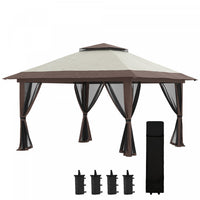 Outsunny 13' X 13' Pop Up Canopy With Mesh Sidewalls, Easy Up Canopy Tent Shelter With 2-tier Roof, 