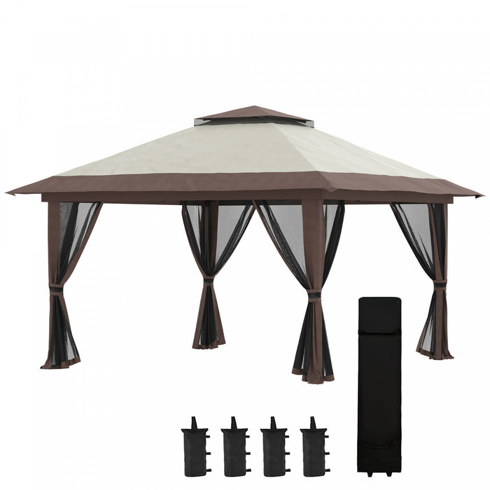 Outsunny 13' X 13' Pop Up Canopy With Mesh Sidewalls, Easy Up Canopy Tent Shelter With 2-tier Roof, 