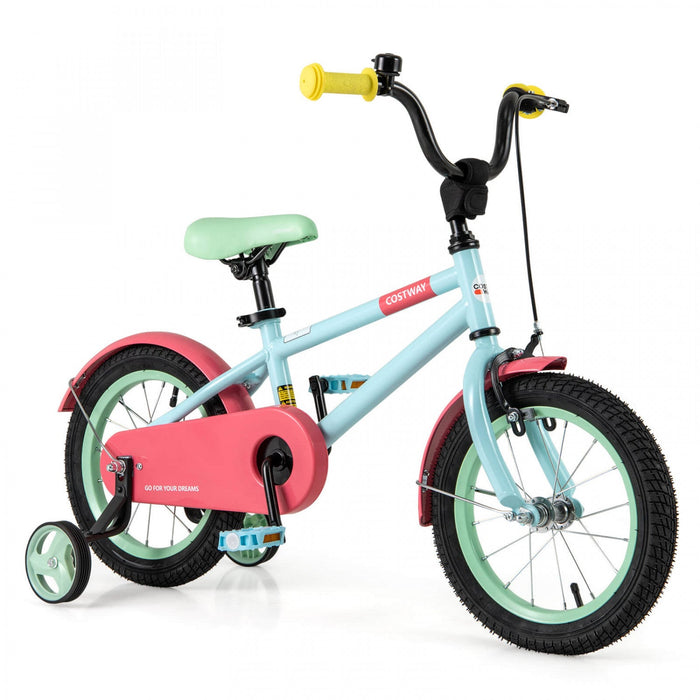 Costway 14" Kids Bike With Adjustable Saddle Handlebar Removable Training Wheels Handbrake Red