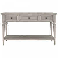 Sabina Solid Wood Console Table With 3 Drawers And Shelf - Grey Wash 
